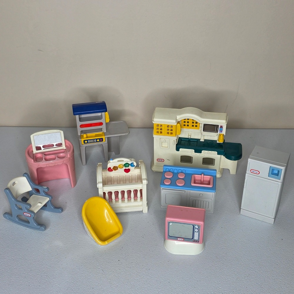 Vintage 90s Little Tikes Dollhouse Furniture Kitchen Nursery Lights Sounds Crib